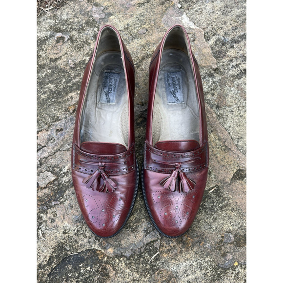 Designer Michael\'s Shoes Collection Red Burgundy Leather Tassel Loafers Men’s 9M